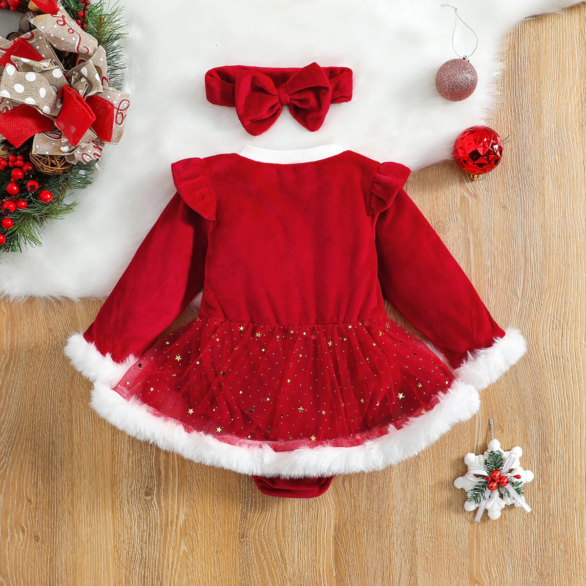 Baby Girl Christmas Costume with Sequin Skirt and Headband